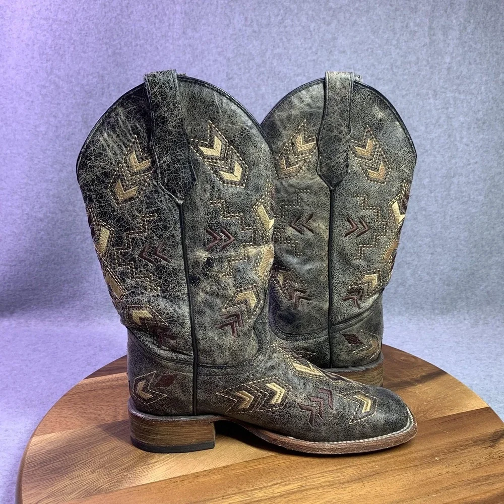 Circle G Boots Womens 6 Gray L5253 Western Embroidered Leather Square Toe